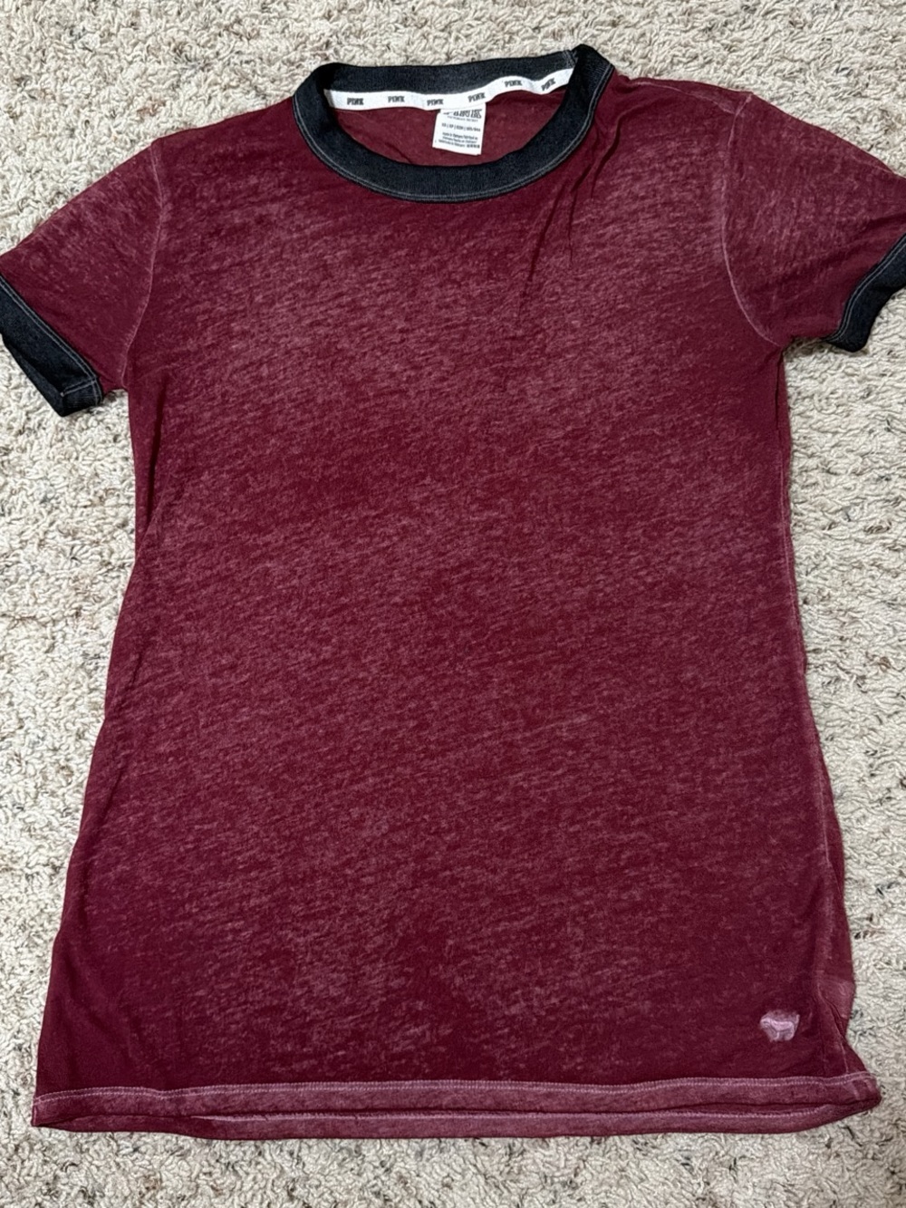 PINK Victoria's Secret Maroon Ringer Tee with Black Trim
